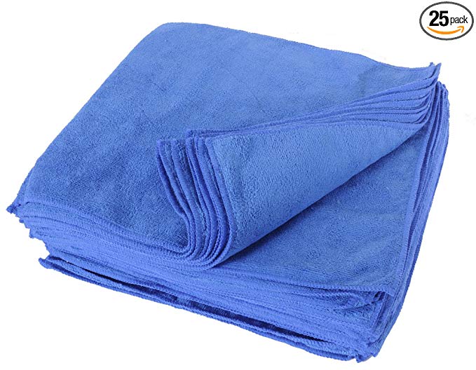 Eurow Microfiber 14 x 14in 300 GSM Cleaning Towels 25-Pack (Blue)