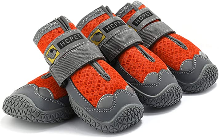 FEETCITY Dog Boots Waterproof for Dog with Reflective Velcro Rugged Anti-Slip Sole and Skid-Proof Outdoor Paw Wear for Medium to Large Dogs 4Ps