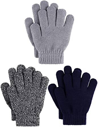 Cooraby 3 Pairs Kid's Winter Gloves Thick Cashmere Warm Knitted Gloves Children Cold Weather Gloves