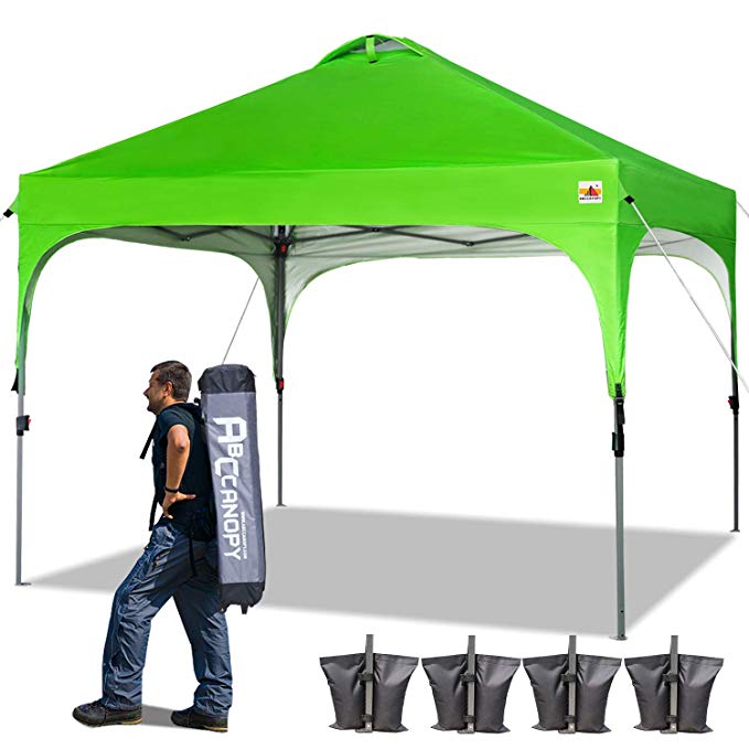 ABCCANOPY 10 x 10 Pop-Up Canopy Tent Beach Canopy Instant Shelter Tents Canopy Popup Outdoor Portable Shade with Wheeled Carry Bag Bonus Extra 4 x Weight Bags, 4 x Ropes& 4 x Stakes, Green