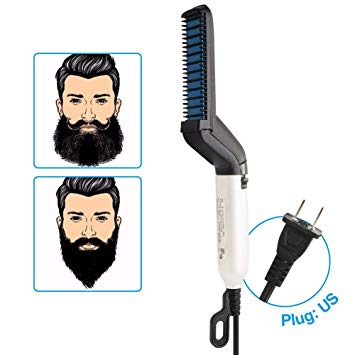 Beard Straightener for Men 2019, Quick Straightening Heat Brush Comb Ionic For Home & Travel 2 in 1 Multifunctional Straighten with Anti Scald