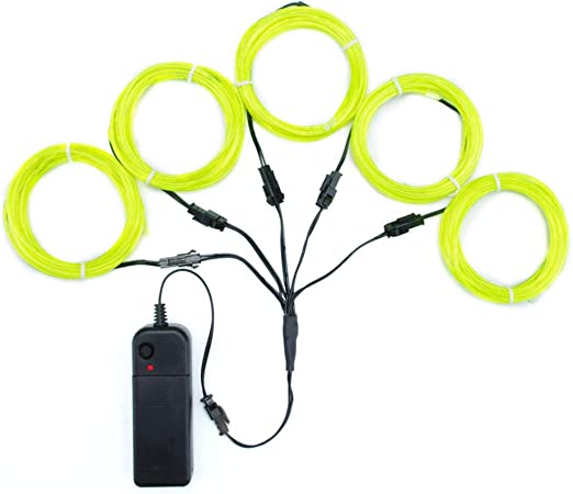 ZITRADES EL Wire Kit 5 by 1M, Portable Neon Lights for Parties, Electric Forest, Halloween, Blacklight Run, DIY Decoration, Christmas (Lemon Green)