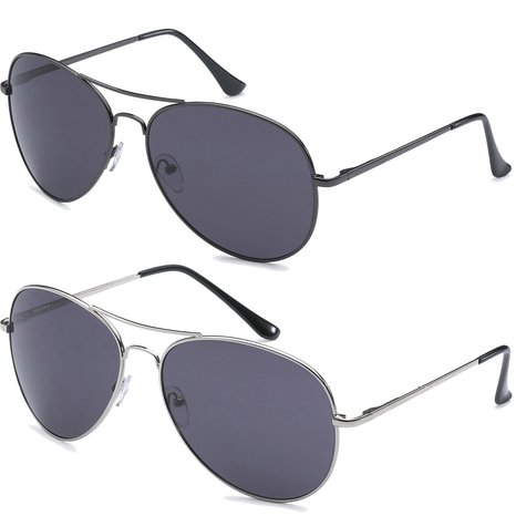 MJ Eyewear Polarized Aviator Sunglasses 2 pack Silver/Black