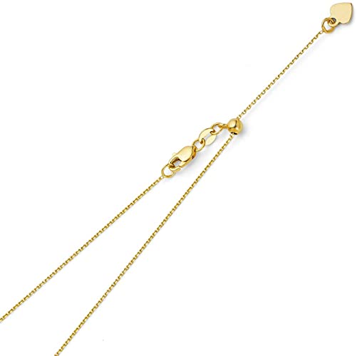14k REAL Yellow OR White Gold Solid 1mm Cable Link Length Adjustable Chain Necklace with Lobster Claw Clasp