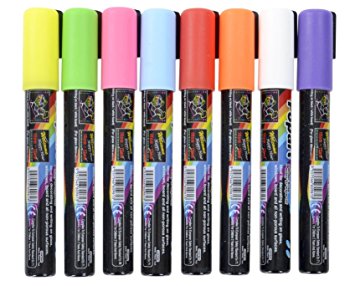 FlashingBoards Liquid Chalk (Fluorescent Neon) Marker Pen 8 Color Pack Dry Erase