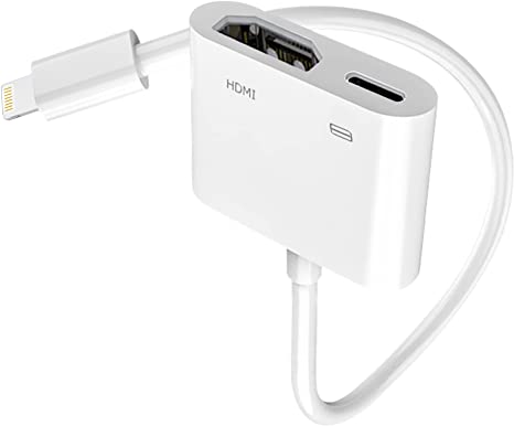 Apple Lightning to HDMI Digital AV Adapter，Apple MFi Certified 1080P Video & Audio Sync Screen Converter AV Adapter Charging Port for iPhone HDMI Converter to HD TV/Projector/Monitor Support All iOS