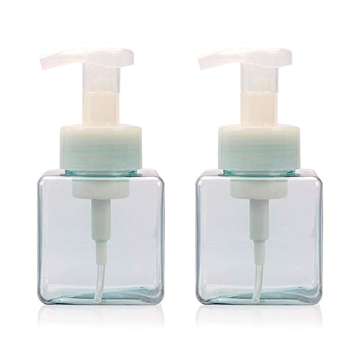 Viewnub 250ML Foaming Hand Soap Dispenser Foaming Pump Bottle with Plastic Tops Square,Pack of 2,Transparent Blue