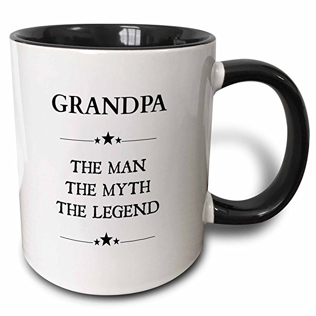 3dRose Grandpa the man the myth the legend - Two Tone Black Mug, 11oz (mug_221824_4), 11 oz, Black/White