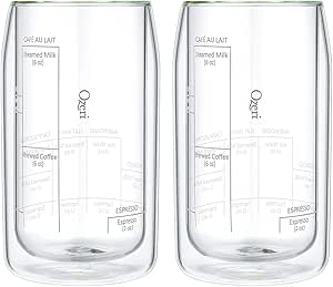 Ozeri Moderna Artisan Series Double Wall Barista Coffee Glass, 15 oz, Clear (Pack of 2)