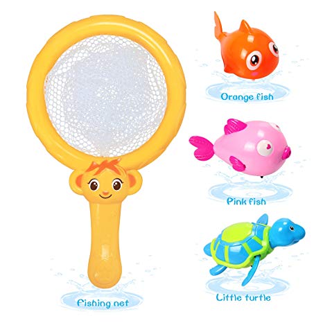 HOMOF Baby Bath Toys,Pool Toys for Bath Fun Time,Fishing Net,Turtle,Two Fishs,Super Fun in Bathroom Pool Bath Time for 1 2 3 Year Girls and Boys Kids or Toddlers