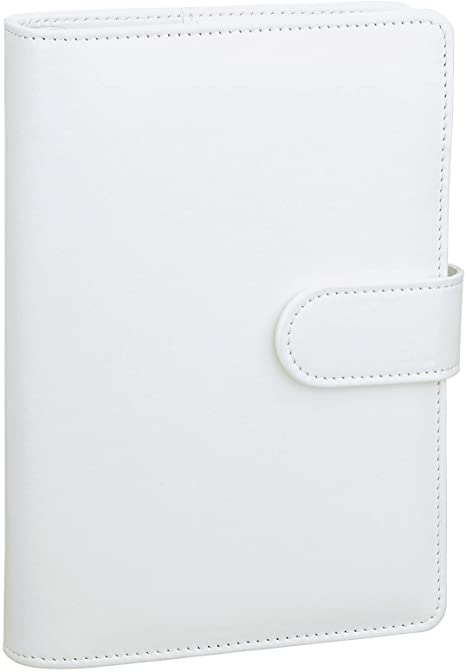 Antner A6 PU Leather Notebook Binder Refillable 6 Ring Binder for A6 Filler Paper, Loose Leaf Personal Planner Binder Cover with Magnetic Buckle Closure, White