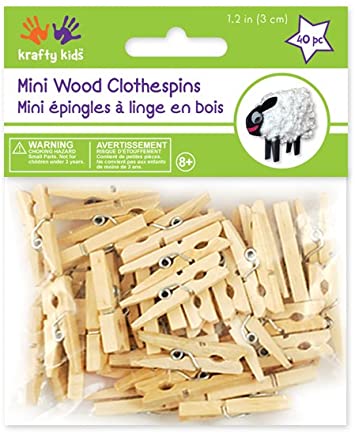 Krafty Kids Round Craftwood Mini Clothespins Natural, 1.19in, 40-Piece