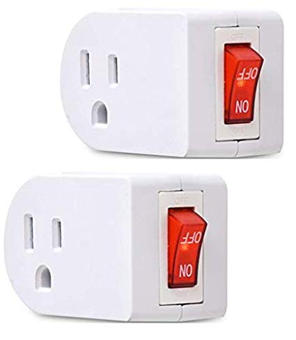 Electes 3 Prong Grounded Single Port Power Adapter with Red Indicator On/Off switch {Value! 2 Pack}