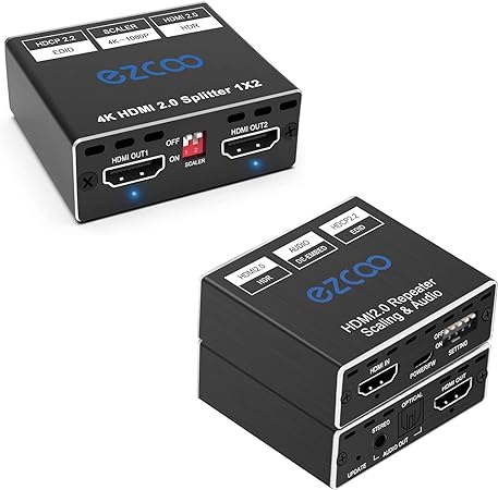 HDMI Audio Extractor SPDIF 5.1CH Stereo 2.1CH,4K 60Hz Atmos CEC EDID Switch Fit Various Video with 4K HDMI Splitter 1x2 Down-Scaler 4K 1080P in Sync, EDID Switch for Game Player PS 5 1080P 120Hz