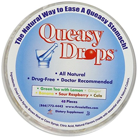 Three Lollies Queasy Drops Assorted for Nausea Relief, 48 Count