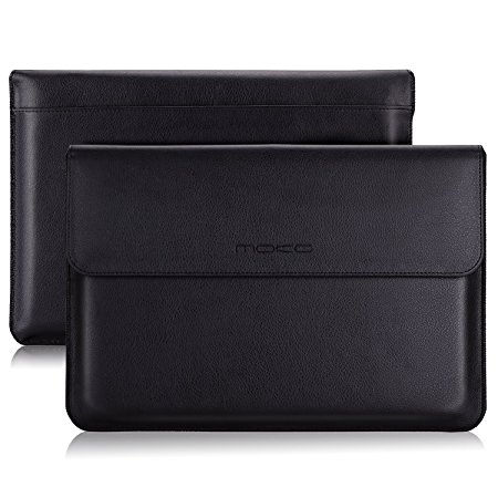 MoKo Sleeve Bag for MacBook Pro 15-Inch, Protective PU Leather PC Notebook Case Cover for Apple MacBook Pro 15" (2017 & 2016 Version), Built-in Card Slot, Black