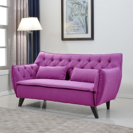 Divano Roma Furniture Mid Century Linen Fabric Loveseat, Purple