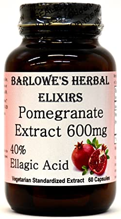 Pomegranate Extract - 40% Ellagic Acid- 60 600mg VegiCaps - Stearate Free, Bottled in Glass! Free Shipping on Orders Over $49!