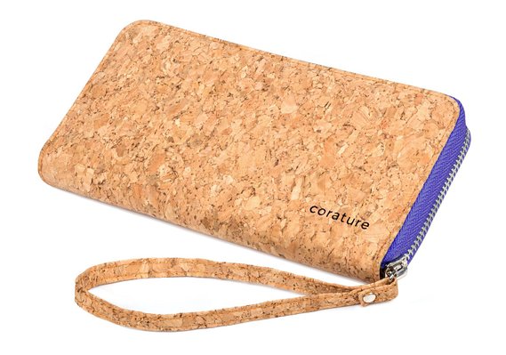 Womens Clutch Wallet Wristlet with Lanyard made from Eco Friendly Cork