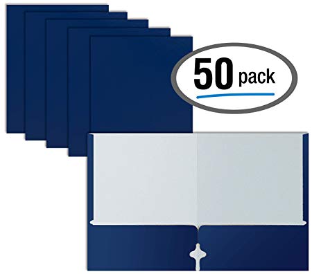 Two Pocket Portfolio Folders, 50-Pack, Blue, Letter Size Paper Folders, by Better Office Products, 50 Pieces, Blue