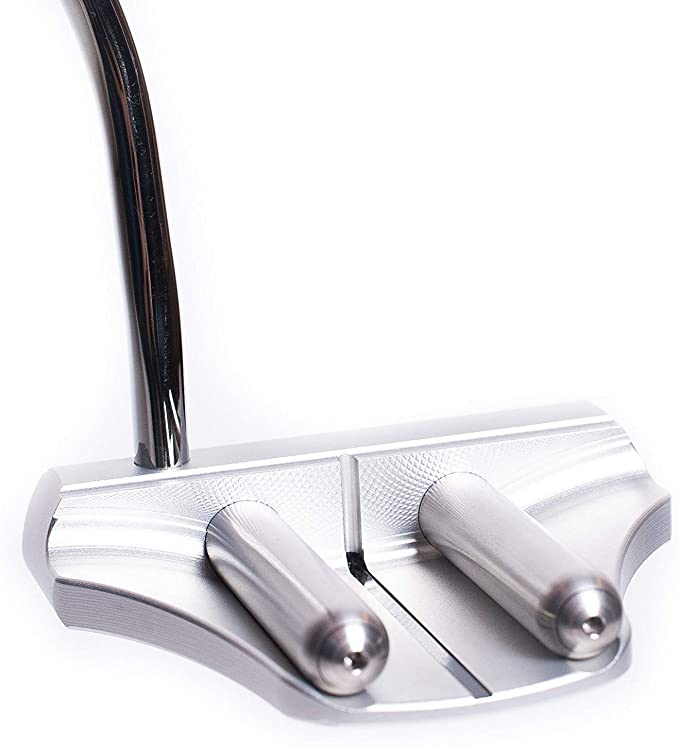 Rife Golf Right Handed Silver Two Bar Mallet Putter Patented Roll Groove Technology with Adjustable Weight System. Heel Shaft with Double Bend Makes It Perfect for Lining up Your Putts