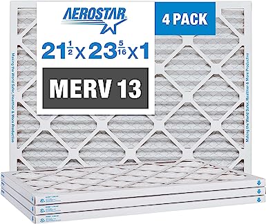 Aerostar 21 1/2x23 5/16x1 MERV 13 Pleated Air Filter, AC Furnace Air Filter, 4 Pack (Actual Size: 21 1/2" x 23 5/16" x 3/4")