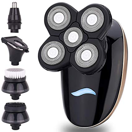 Electric Razor, Men's 5-in-1 USB Rechargeable Waterproof 5D Rotary Shaver Electric Trimmer & Grooming Kit with 5 Floating Head, Nose Hair Trimmer Facial Shaver Dry and Wet Grooming Set