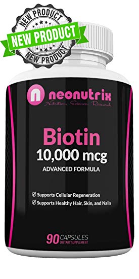 Biotin 10000mcg Supplement - Hair Skin and Nails Vitamins for Women and Men– Biotin for Hair Growth - Biotina para el Cabello 10000 -Vegetarian Friendly- Non-GMO FDA Inspected 90 Capsules by Neonutrix