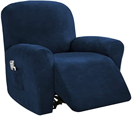 Recliner Slipcovers Recliner Cover Sofa Slipcover Sofa Cover 4-Pieces Furniture Protector Couch Rich Velvet Plush Form Fit Stretch Stylish Soft with Elastic Bottom, Navy