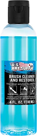 U.S. Art Supply Brush Cleaner and Restorer, 4 Ounce Bottle - Quickly Cleans Paint Brushes, Airbrushes, Art Tools - Cleaning Solution to Remove Dried On Acrylic, Oil and Water-Based Paint Colors