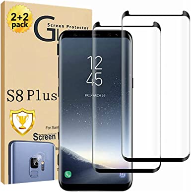 Galaxy S8  Plus Screen Protector 【2 2 Pack】With Camera Lens Protector [3D Glass] Full Coverage 9H Hardness Tempered Glass Screen Protector for Samsung Galaxy S8 Plus