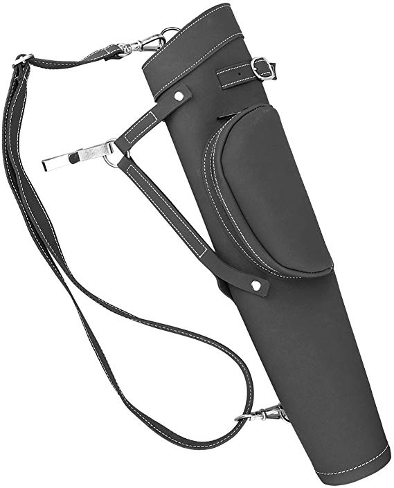 KRATARC Archery Dual Use Leather Back Arrow Quiver Hip Quiver Waist Hang Side with Adjustable Strap Belt Clip