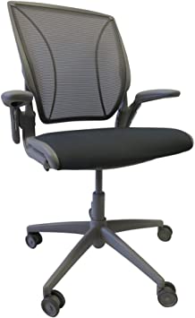 Humanscale Diffrient World Task Chair | Gray Pinstripe Mesh Back and Lotus Hematite Seat | Grey Frame | Height-Adjustable Duron Arms | Standard Foam Seat, 3" Carpet Casters, and 5" Cylinder