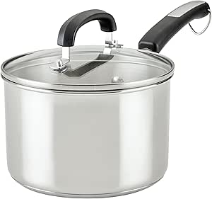 Farberware Brilliance Stainless Steel Saucepan/Saucepot with Glass Lid, 3 Quart, Dishwasher Safe and Induction Ready, Compatible with All Cooktops, Stainless Steel