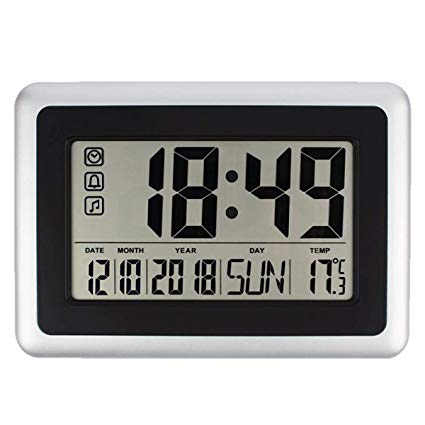 Forestime Full Digital Wall Clock with Calendar & Temperature, Large LCD Screen Alarm Clock with Extra Large Digits, Battery Operated, Easy to Read and Set, Perfect for Seniors