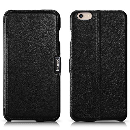 iPhone 6 Plus/6s Plus Case, Lecxci [Icarer Series] [Litchi Pattern Series] Genuine Leather Folio Flip Case [Stand Feature][Full Protection] with Magnetic Closure for iPhone 6 Plus / iPhone 6s Plus 5.5 inch (Black)