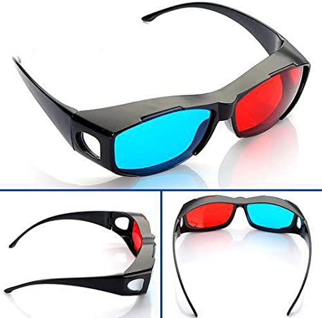 3D Glasses Red and Cyan Anaglyph - OVERSIZE Classic Plastic Style - YOUTUBE - 1 Pair