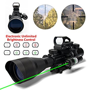 Aipa AR15 Rifle Scope 4-12x50EG Dual Illuminated and 4 Reticles Red Green Dot Sight and Green Laser (12 Month Warranty)