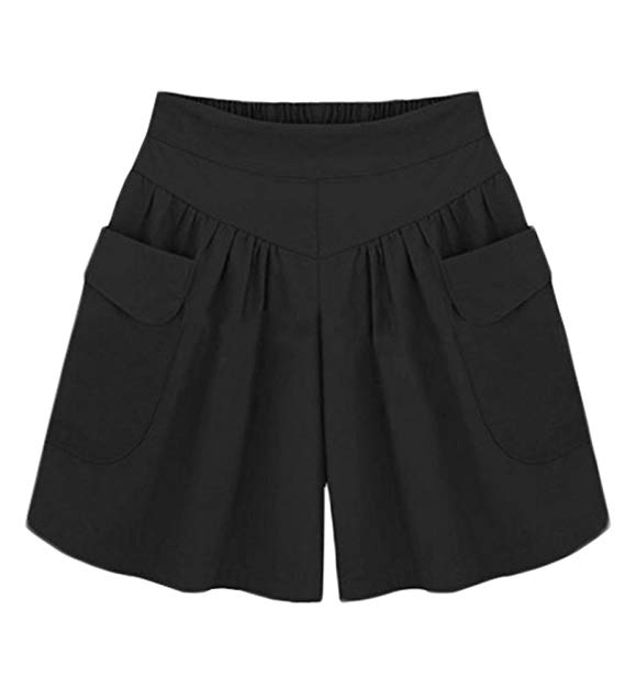AvaCostume Women's Summer Comfortable Culottes Elastic Waist Wide Leg Pocket Casual Shorts