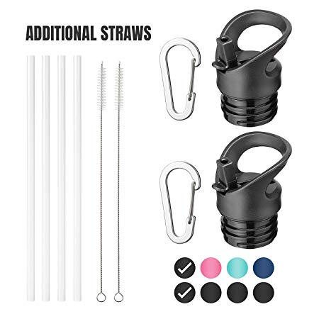 MILKUN Standard Mouth Straw Lid Compatible with Hydro Flask, Simple Modern Narrow and Other Sport Water Bottle - 2 Pack with Additional Straws