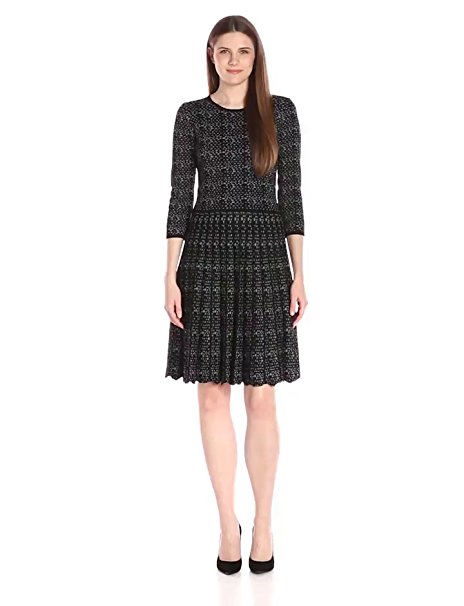 Taylor Dresses Women's 3/4 Sleeve Printed Fit and Flare Sweater Dress