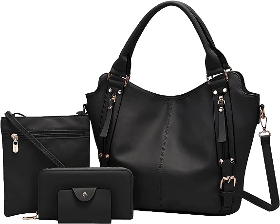 Soperwillton Purses for Women Large Shoulder Handbag Faux Leather Hobo Crossbody Bag Ladies Wallet Set 4pcs