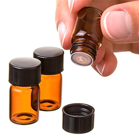 2 ml (5/8 dram) Amber Glass Essential Oil Bottle with Orifice Reducer and cap- 12 pack