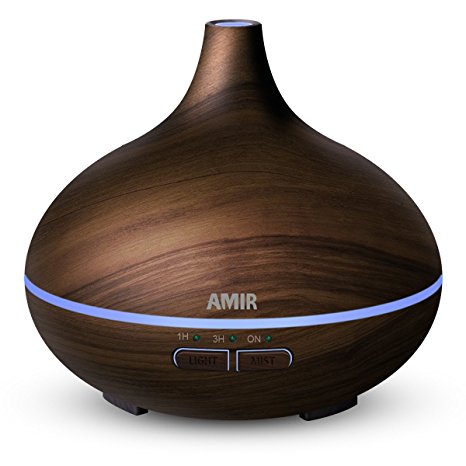 Amir 150ml Essential Oil Diffuser, Wood Grain Essential Cool Mist Aroma Humidifier, 7 Color LED Lights Changing and Timer Settings, Waterless Auto Shut-off, for Yoga, Home, Spa, Baby Room (Dark Wood)