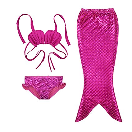 Little Girls 3 Pcs Mermaid Tail for Swimming Mermaid Bathing Suits Swimsuit Bikini Set 3-12 Years