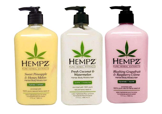 HEMPZ FRUIT COCKTAIL Bundle 1-Blushing Grapefruit & Raspberry Creme 17oz 1-Sweet Pineapple & Honey Melon Herbal Body Moisturizer 17oz 1-Fresh Coconut & Watermelon Body Moisturizer 17oz