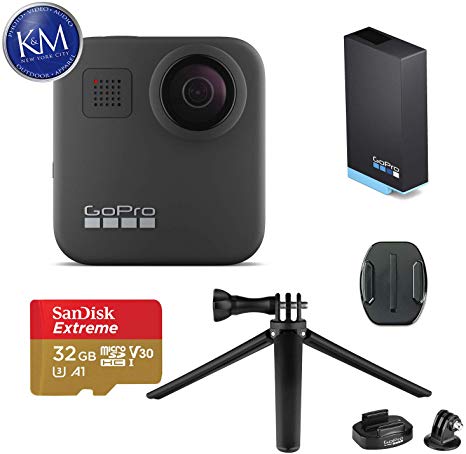 GoPro MAX 360 Action Camera w/Extra Battery, 32GB Memory Card and GoPro Tripod Mounts with Mini Tripod
