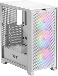 darkFlash ATX Mid-Tower Gaming PC Case, Pre-Installed 3x120mm Fix RGB Fans, with Magnetic Large Mesh Front Panel, USB3.0 Ready, Tempered Glass Side Panel Airflow Computer Case, White(DRX70)