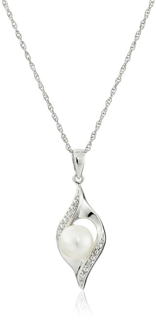 Sterling Silver Freshwater Cultured Pearl and Diamond Accent Pendant Necklace, 18"
