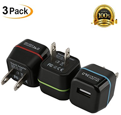 Wall Charger,[3 PACK]Single Port USB Plug,Portable Travel Adapter [CE,FCC,ROHS CERTIFIED],for iPhone SE / 6s / 6 / 6 Plus, iPad Air 2 Pro/mini 3,Galaxy S7 Edge S6 Edge / Edge , Note 5, LG G5.[Black]